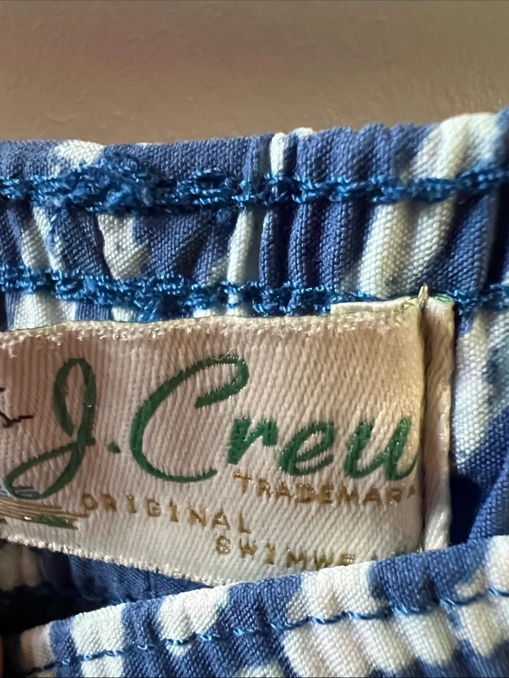 J. Crew Blue Wave-Print Men’s Swim Shorts with Orange Drawstring